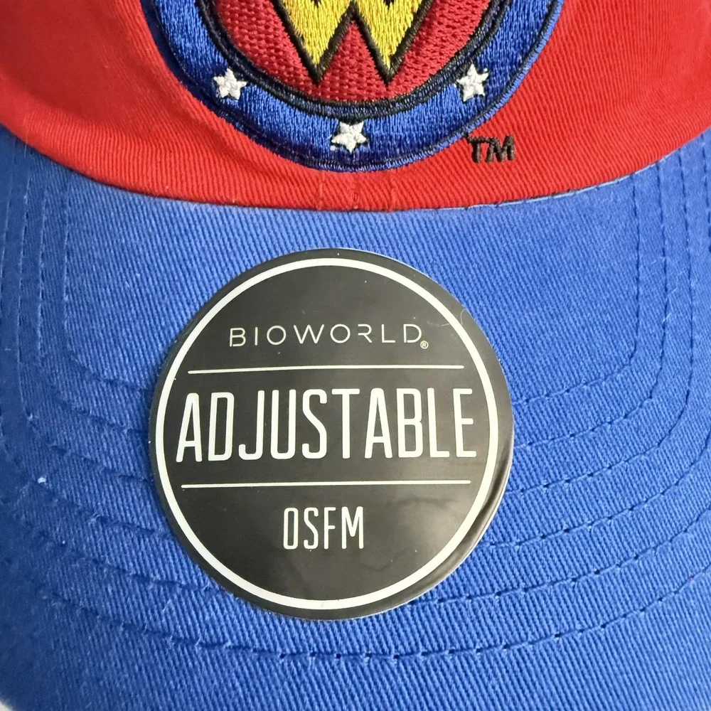 WONDER WOMAN Logo Fabric Baseball Cap Hat Super Hero DC Comics Bioworld Red Blue